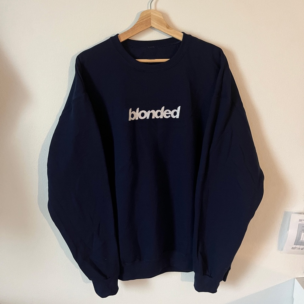 Navy Frank Ocean Blonde Logo Crewneck, Blonded NYC, Tour Album Blond